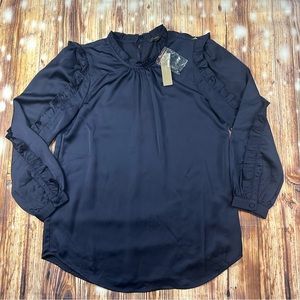 NWT  J.Crew Navy Blue Ruffle High Neck
Blouse Size XS